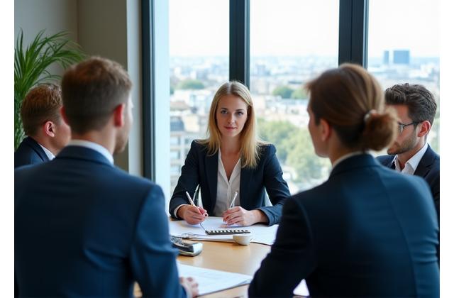 Équipe de consultants en discussion dans un bureau moderne